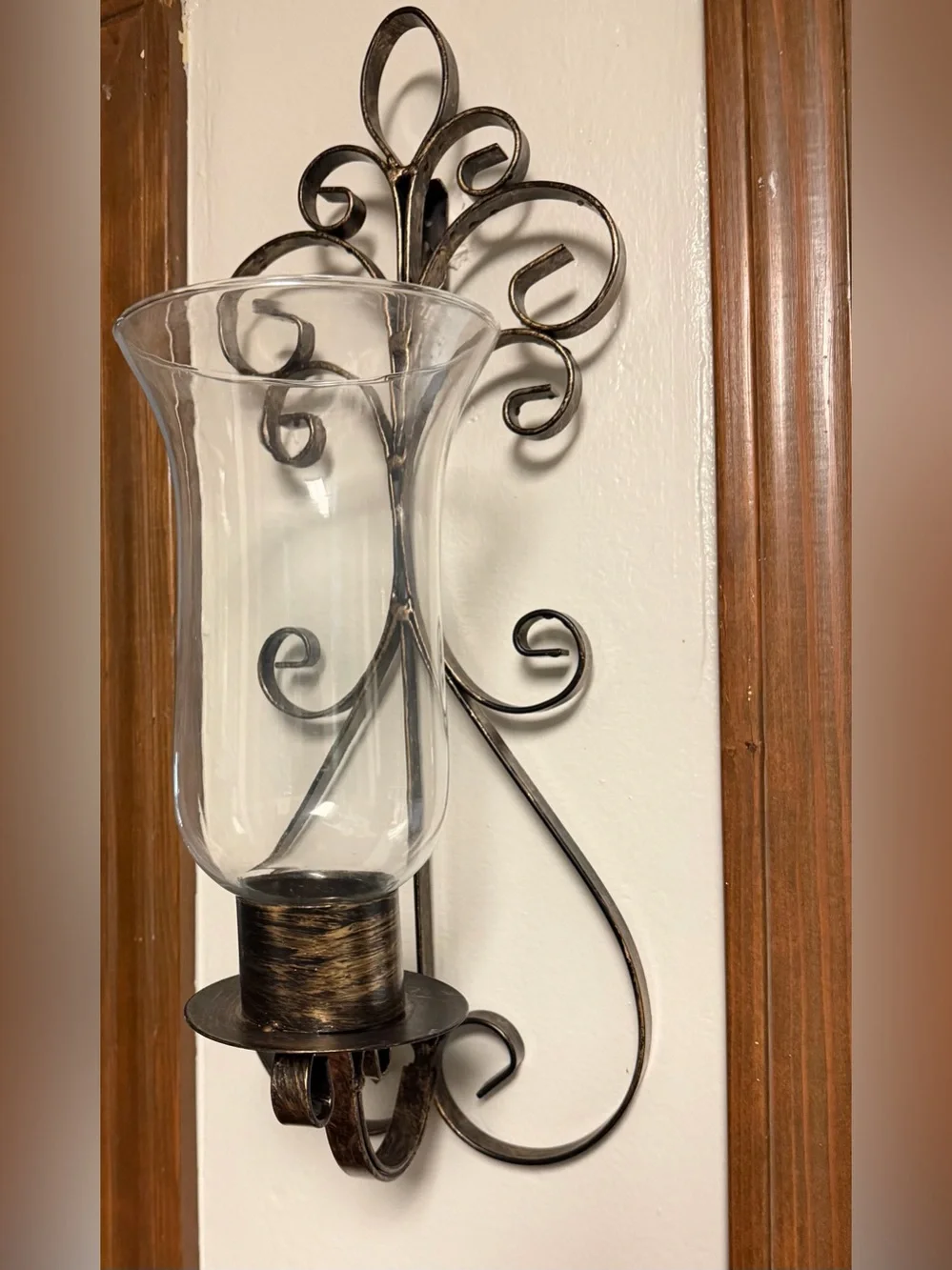 Decorative Metal Wall Sconce with Clear Glass - Bronze Finish Ser of 2